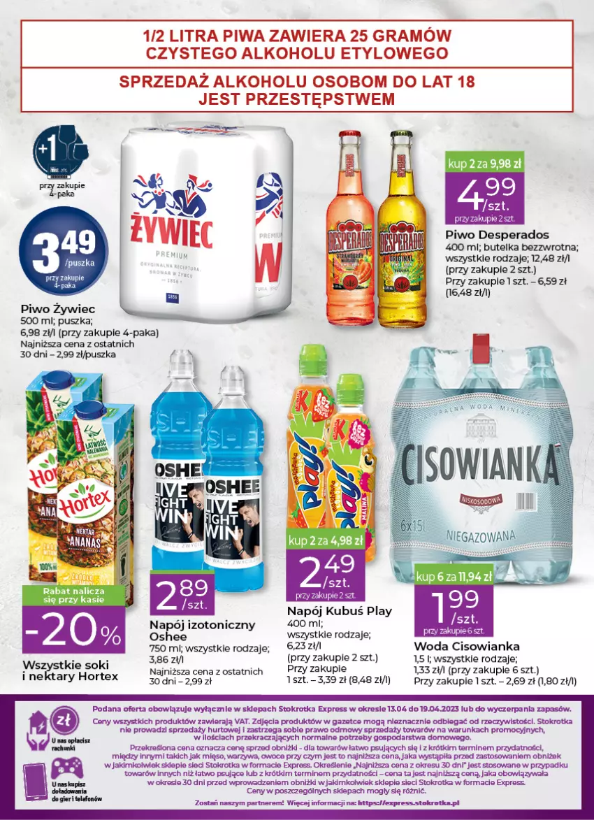 Gazetka promocyjna Stokrotka - Stokrotka Express - ważna 13.04 do 19.04.2023 - strona 3 - produkty: Desperados, Gra, Hortex, LG, Mięso, Napój, Napój izotoniczny, Nektar, Oshee, Owoce, Piwa, Piwo, Sok, Telefon, Warzywa