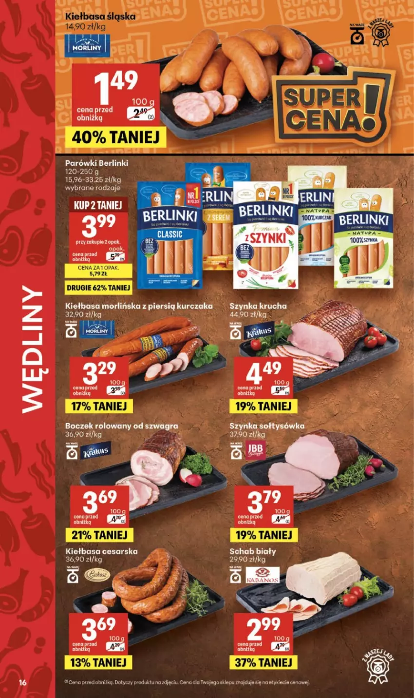 Gazetka promocyjna Delikatesy Centrum - Franczyza DC26 Czwartek - ważna 25.06 do 01.07.2026 - strona 16 - produkty: Berlinki, Boczek, Gra, Kiełbasa, Kurczak, Parówki, Szynka