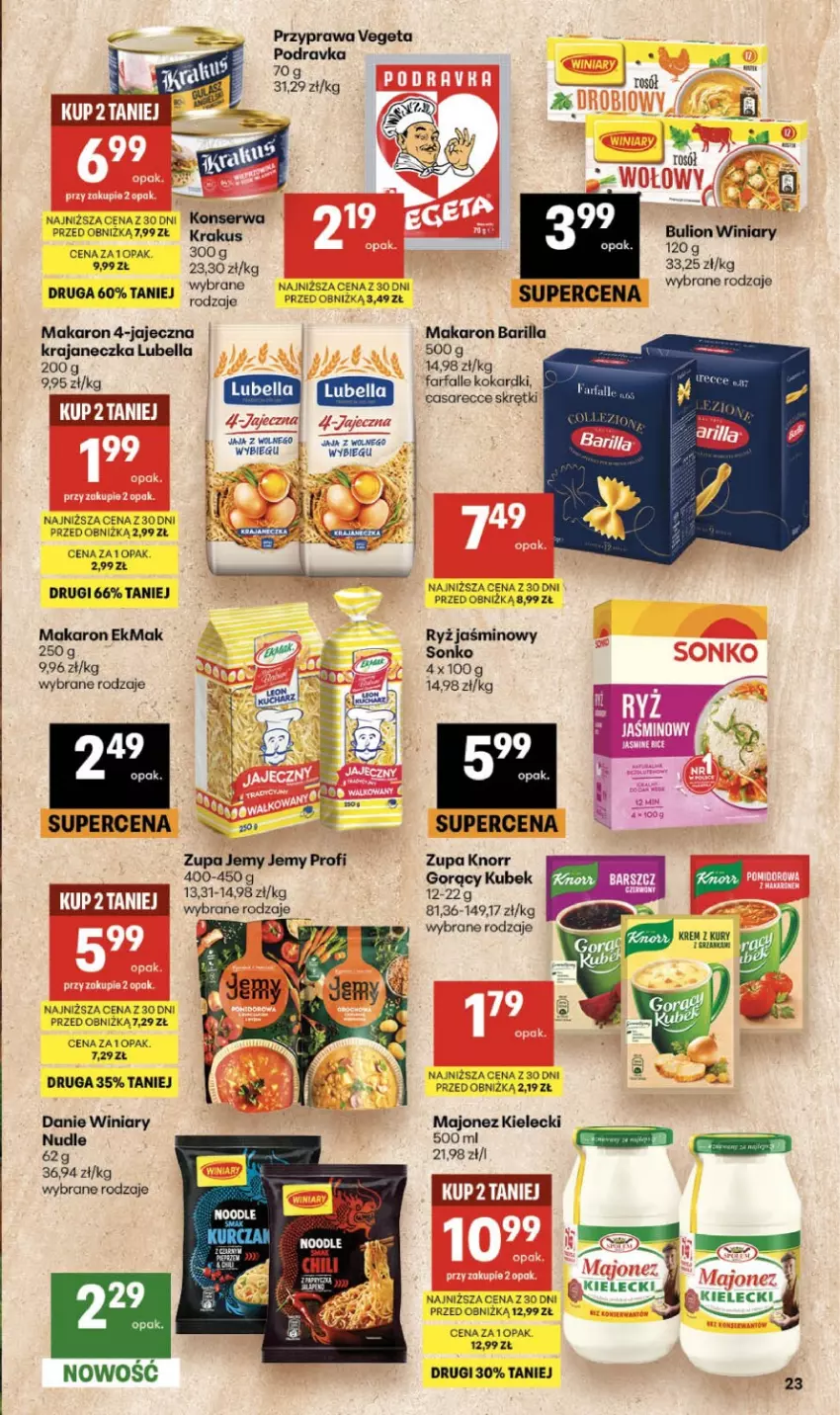Gazetka promocyjna Delikatesy Centrum - Franczyza DC26 Czwartek - ważna 25.06 do 01.07.2026 - strona 23 - produkty: Barilla, Bell, Bella, Bulion, Fa, Jaja, Jaja z wolnego wybiegu, Knorr, Kubek, Lion, Lubella, Majonez, Makaron, Podravka, Ryż, Ser, Sonko, Vegeta, Winiary, Zupa