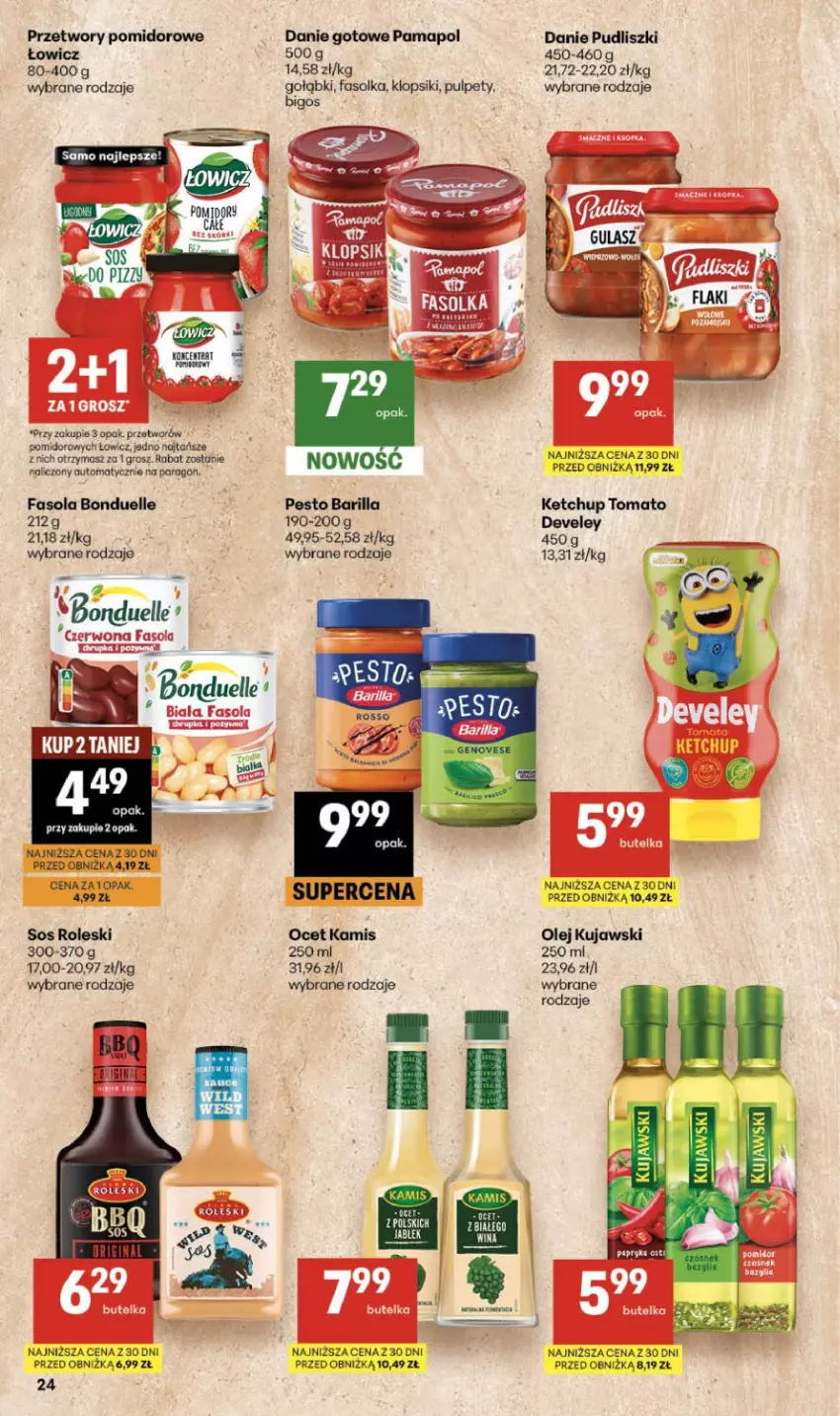 Gazetka promocyjna Delikatesy Centrum - Franczyza DC26 Czwartek - ważna 25.06 do 01.07.2026 - strona 24 - produkty: Barilla, Bigos, Bonduelle, Danie gotowe, Fa, Fasola, Gin, Kamis, Ketchup, Klopsiki, Kujawski, Ocet, Olej, Pesto, Pudliszki, Pulpety, Sos