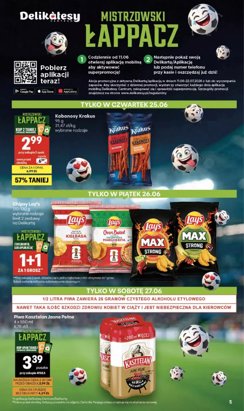 Gazetka promocyjna Delikatesy Centrum - Franczyza DC26 Czwartek - ważna 25.06 do 01.07.2026 - strona 5 - produkty: Fa, Gra, Kabanos, Kasztelan, Krakus, Mobil, Piec, Piwa, Piwo, Rum, Telefon