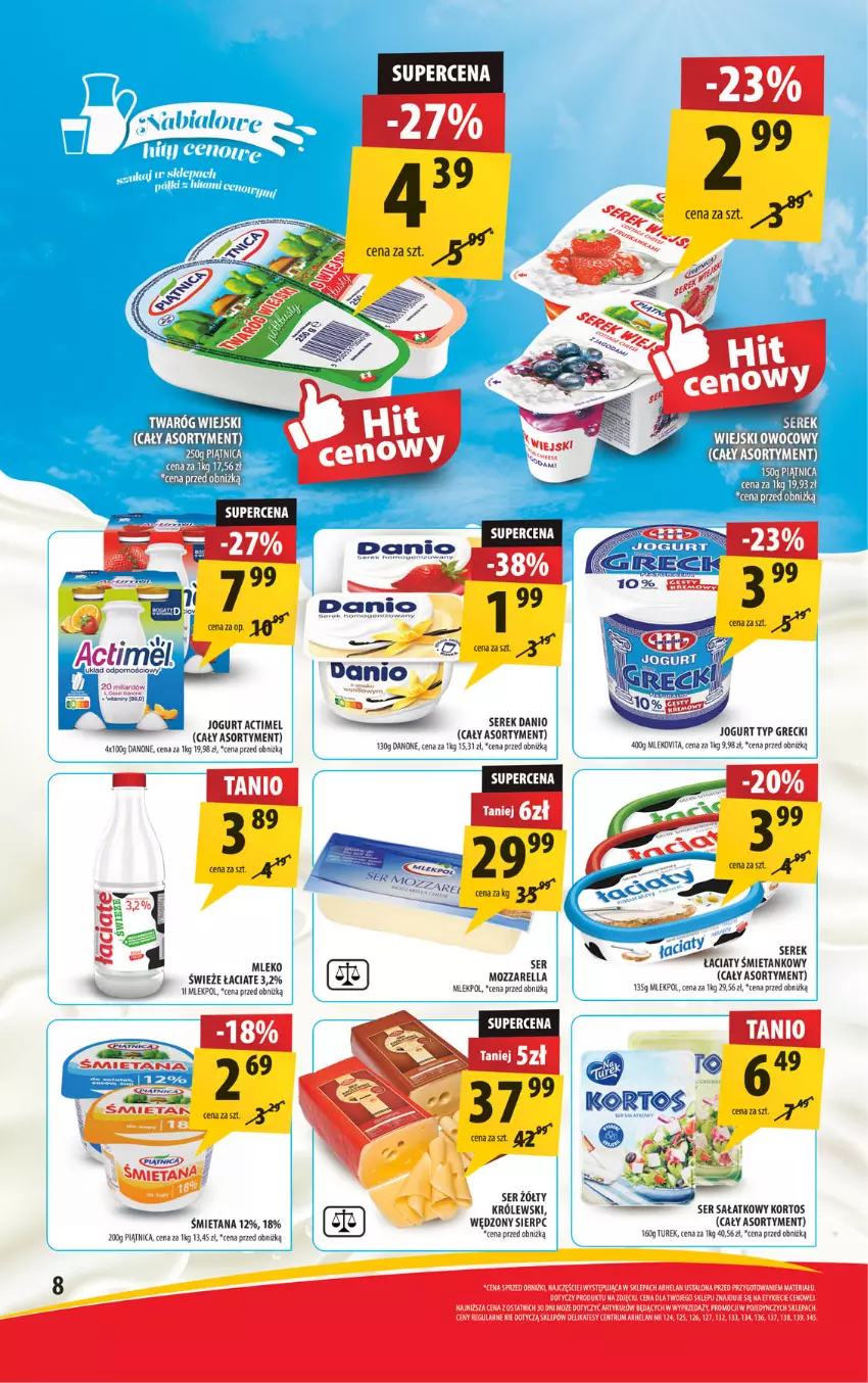 Gazetka promocyjna Arhelan - Gazetka - ważna 07.02 do 16.02.2025 - strona 8 - produkty: Actimel, Danio, Danone, Jogurt, Królewski, Mleko, Mozzarella, Mus, Piątnica, Por, Rum, Sałat, Ser, Serek