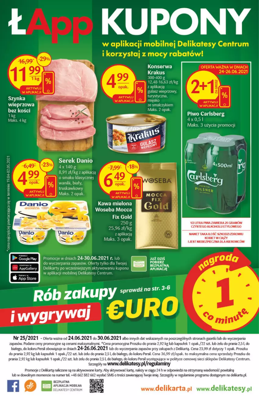 Gazetka promocyjna Delikatesy Centrum - Gazetka Delikatesy Centrum - ważna 24.06 do 30.06.2021 - strona 32 - produkty: Carlsberg, Danio, Fa, Gra, Kawa, Kawa mielona, Krakus, Mobil, Persil, Piec, Piwa, Piwo, Rum, Ser, Serek, Szynka