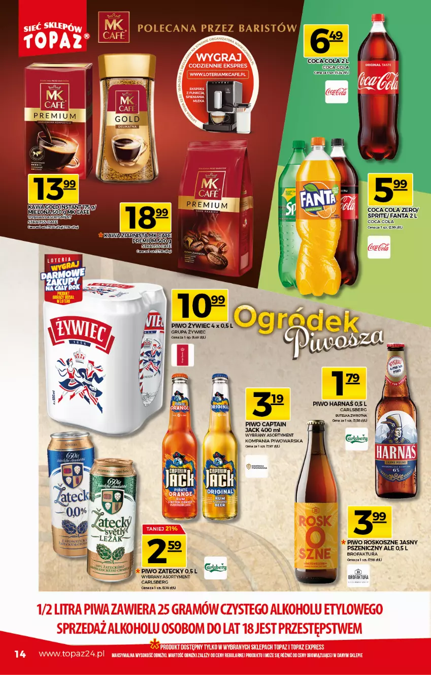 Gazetka promocyjna Topaz - Gazetka - ważna 18.03 do 24.03.2021 - strona 14 - produkty: Captain Jack, Carlsberg, Fa, Fanta, Kawa, Kosz, Piwo, Sprite