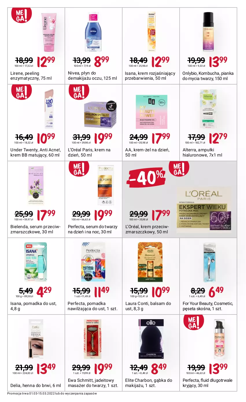 Gazetka promocyjna Rossmann - ważna 01.03 do 15.03.2022 - strona 10 - produkty: Alterra, Balsam do ust, Bielenda, Ewa Schmitt, For Your Beauty, Isana, Krem bb, Krem na dzień, Krem przeciwzmarszczkowy, Krem rozjaśniający, L’Oréal, Laur, Laura Conti, Lirene, Makijaż, Mars, Masażer, Nivea, Peeling, Perfecta, Pęseta, Pianka do mycia twarzy, Rum, Ser, Serum, Serum do twarzy