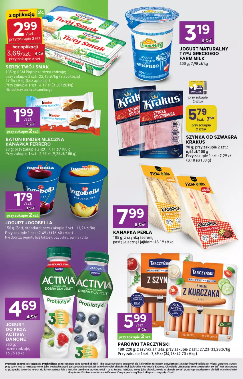 Gazetka promocyjna Stokrotka - Stokrotka Express - ważna 23.04 do 28.04.2026 - strona 4 - produkty: Activia, Bell, Bella, Danone, Gra, Jogobella, Jogurt, Jogurt naturalny, Kiwi, Krakus, Mięso, Owoce, Panna cotta, Probiotyk, Rum, Ser, Szynka, Warzywa, Zott