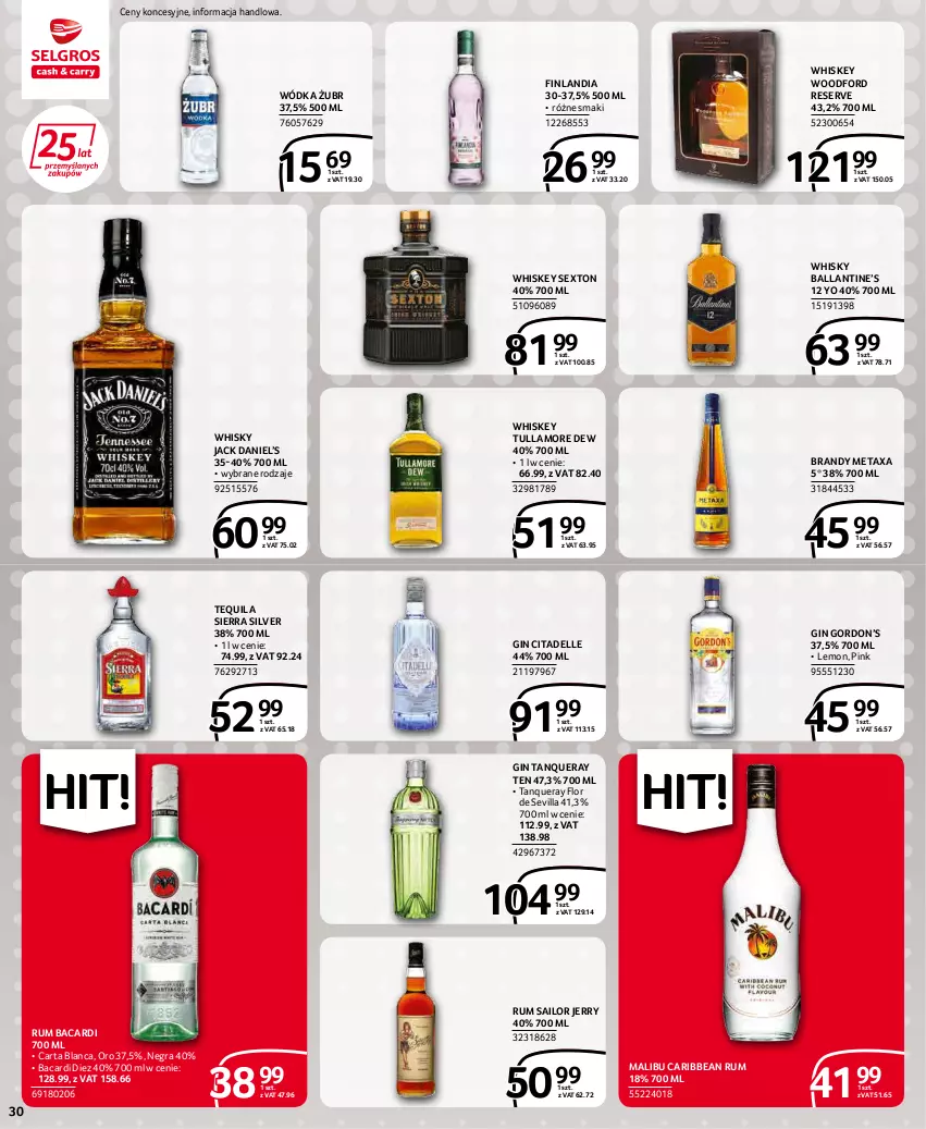 Gazetka promocyjna Selgros - Extra Oferta - ważna 01.05 do 31.05.2022 - strona 30 - produkty: Bacardi, Brandy, Dell, Finlandia, Gin, Gra, Malibu, Metaxa, Rum, Ser, Tequila, Tullamore Dew, Whiskey, Whisky, Wódka