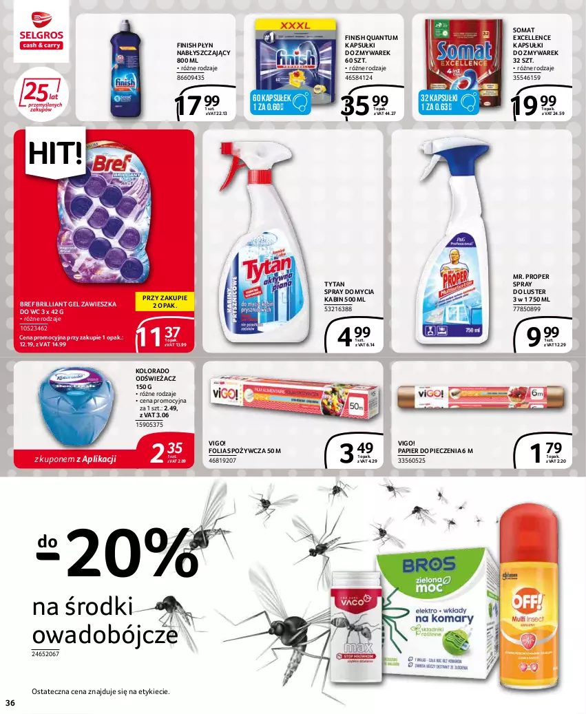 Gazetka promocyjna Selgros - Extra Oferta - ważna 01.05 do 31.05.2022 - strona 36 - produkty: Bref, Finish, Kolorado, Mr. Proper, Papier, Papier do pieczenia, Piec, Płyn nabłyszczający, Somat, Tytan, Zawieszka do wc