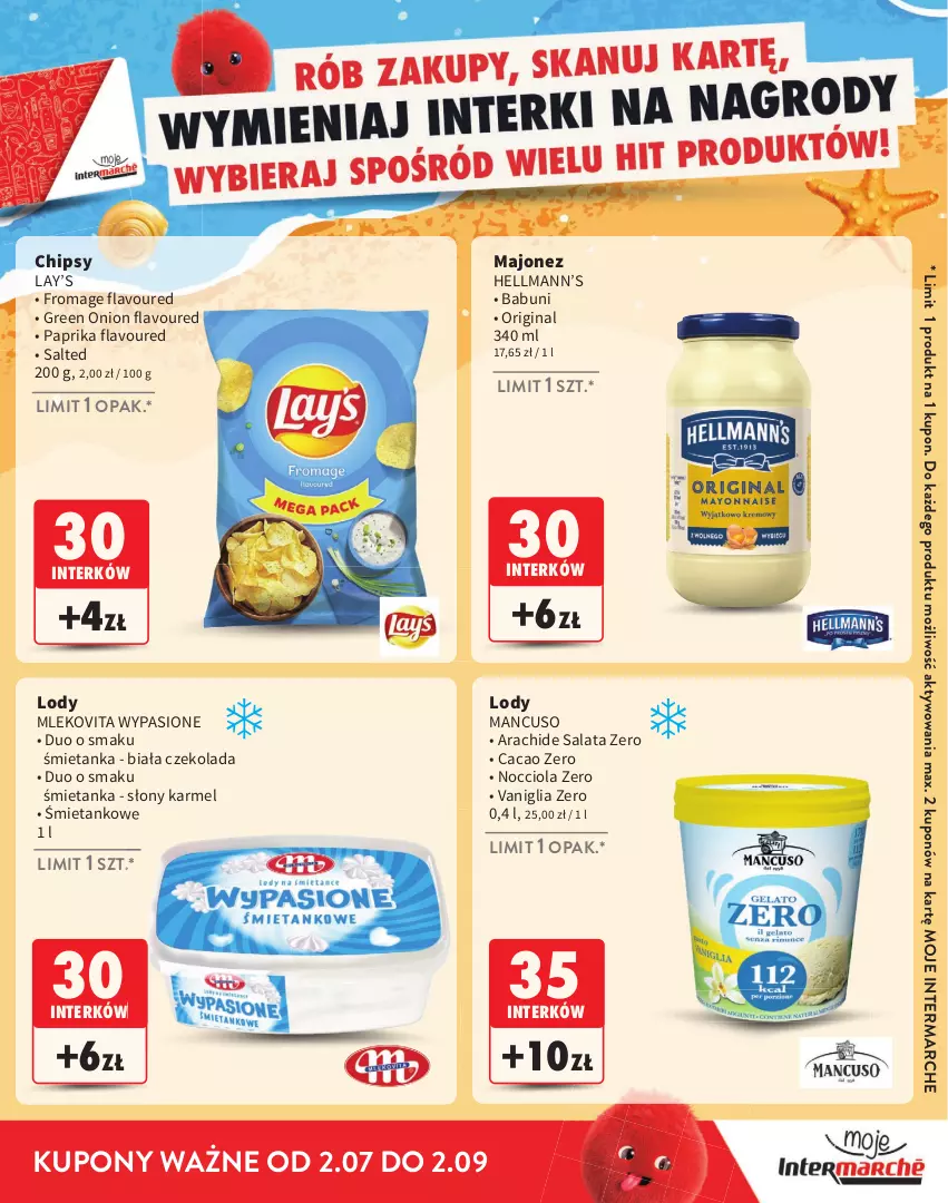 Gazetka promocyjna Intermarche - Gazetka Intermarche - ważna 02.07 do 02.09.2026 - strona 15 - produkty: Babuni, Chipsy, Czekolada, Gin, Hellmann’s, Lay’s, Lody, Majonez, Mleko, Mlekovita