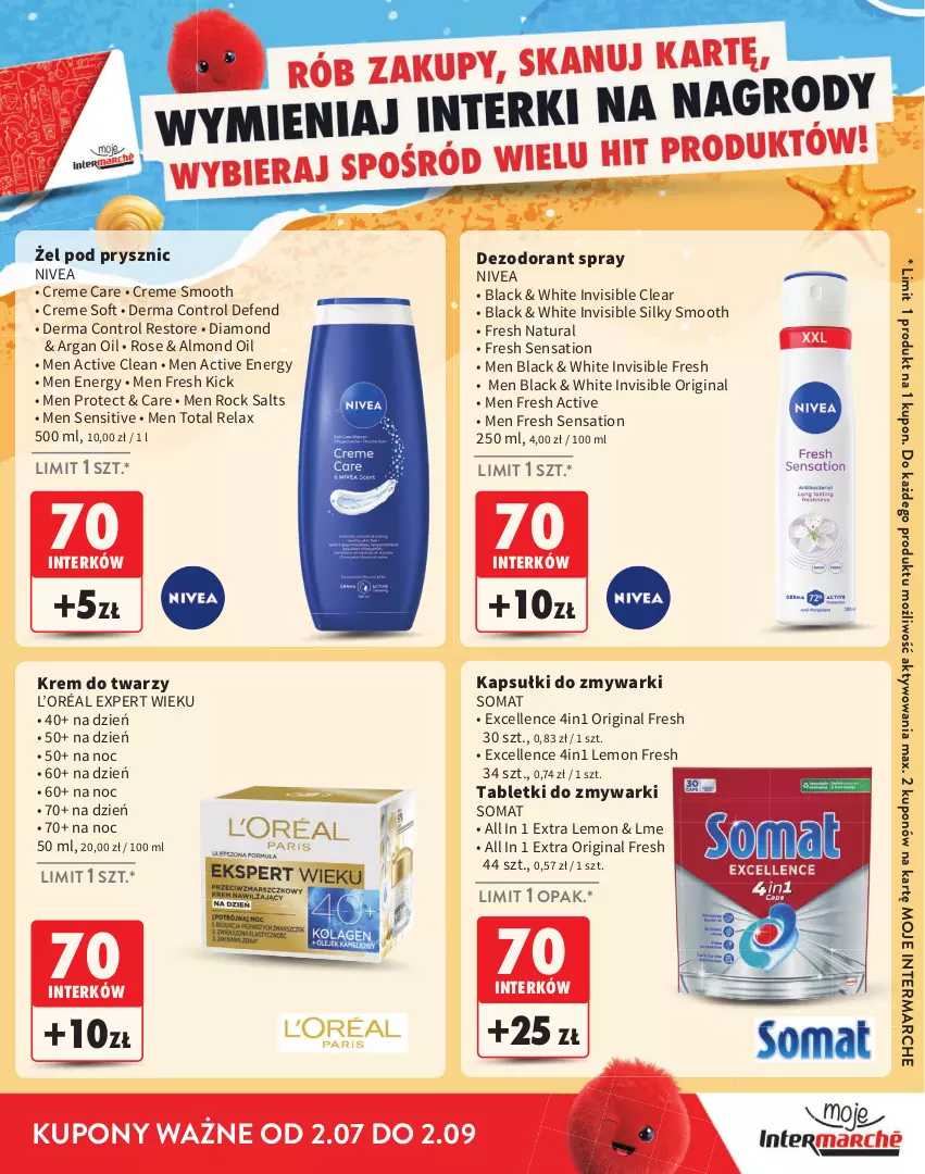 Gazetka promocyjna Intermarche - Gazetka Intermarche - ważna 02.07 do 02.09.2026 - strona 21 - produkty: Control, Dezodorant, Gin, Krem do twarzy, L’Oréal, Lack, Nivea, Sati, Somat, Tablet, Tabletki do zmywarki, Zmywarki