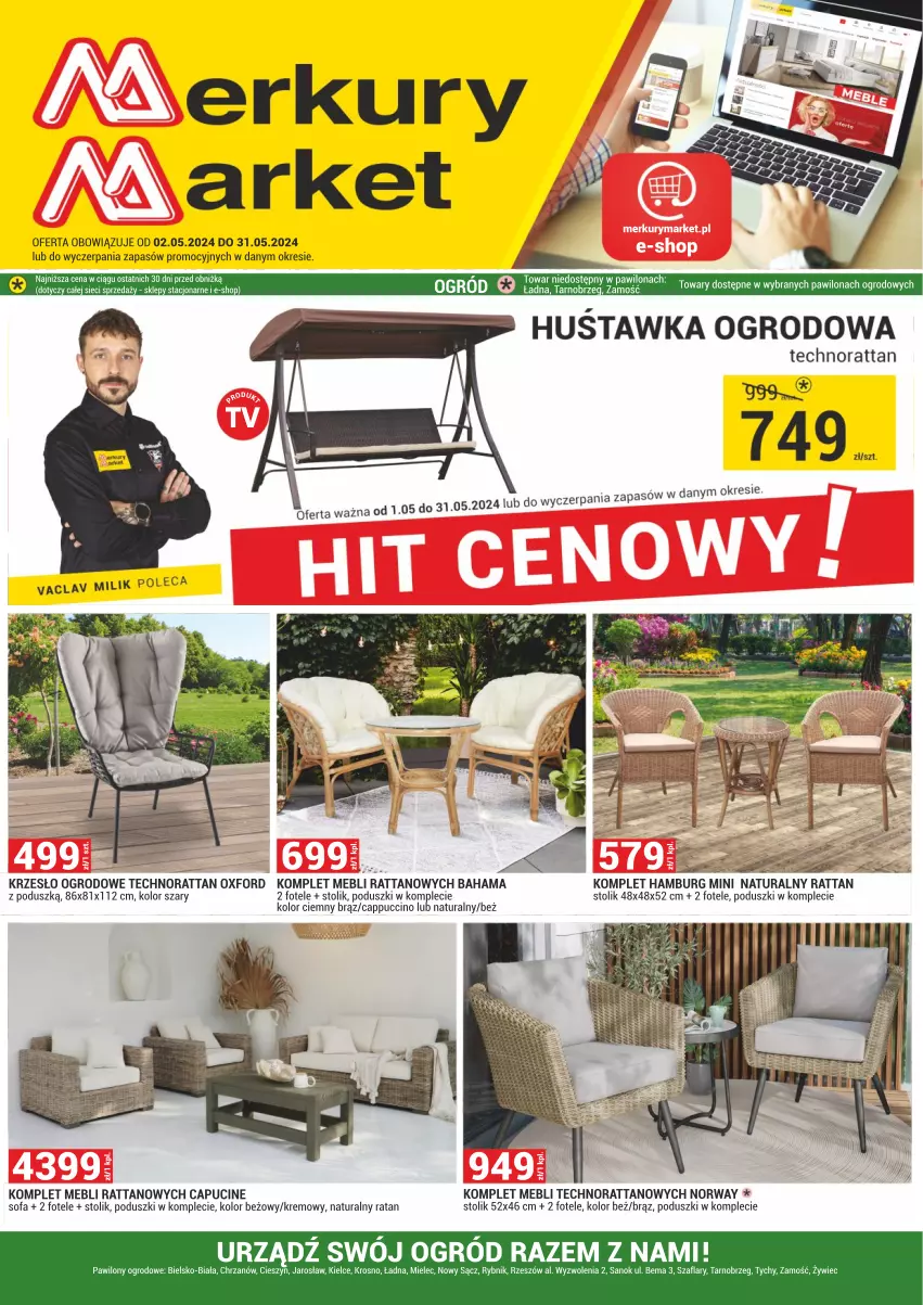 Gazetka promocyjna Merkury Market - ważna 02.05 do 31.05.2024 - strona 1 - produkty: Cappuccino, Chrzan, Fa, Fotel, Hama, Krzesło, Krzesło ogrodowe, Ogród, Sofa, Stolik