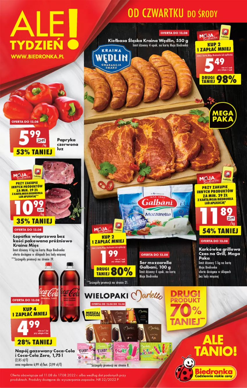 Gazetka promocyjna Biedronka - W tym tygodniu - ważna 11.08 do 17.08.2022 - strona 1 - produkty: Coca-Cola, Dron, Fa, Galbani, Grill, Lody, Mozzarella, Napój, Napój gazowany, Papryka