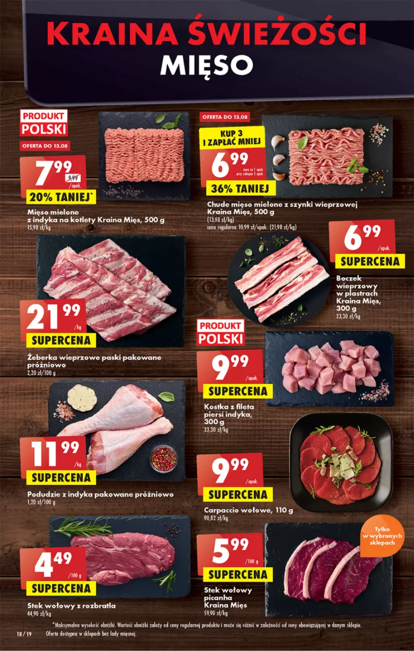 Gazetka promocyjna Biedronka - W tym tygodniu - ważna 11.08 do 17.08.2022 - strona 18 - produkty: Boczek, Carpaccio, Kotlet, Mięso, Mięso mielone, Mięso mielone z szynki, Sok, Stek, Stek wołowy