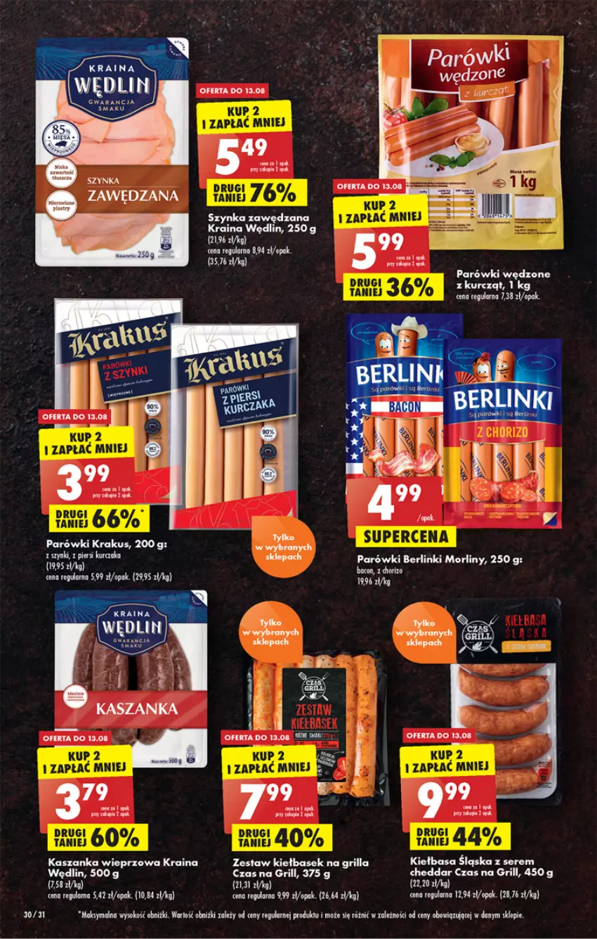 Gazetka promocyjna Biedronka - W tym tygodniu - ważna 11.08 do 17.08.2022 - strona 30 - produkty: Berlinki, Cheddar, Grill, Kasza, Kaszanka, Kiełbasa, Kiełbasa śląska, Krakus, Morliny, Parówki, Ser, Szynka