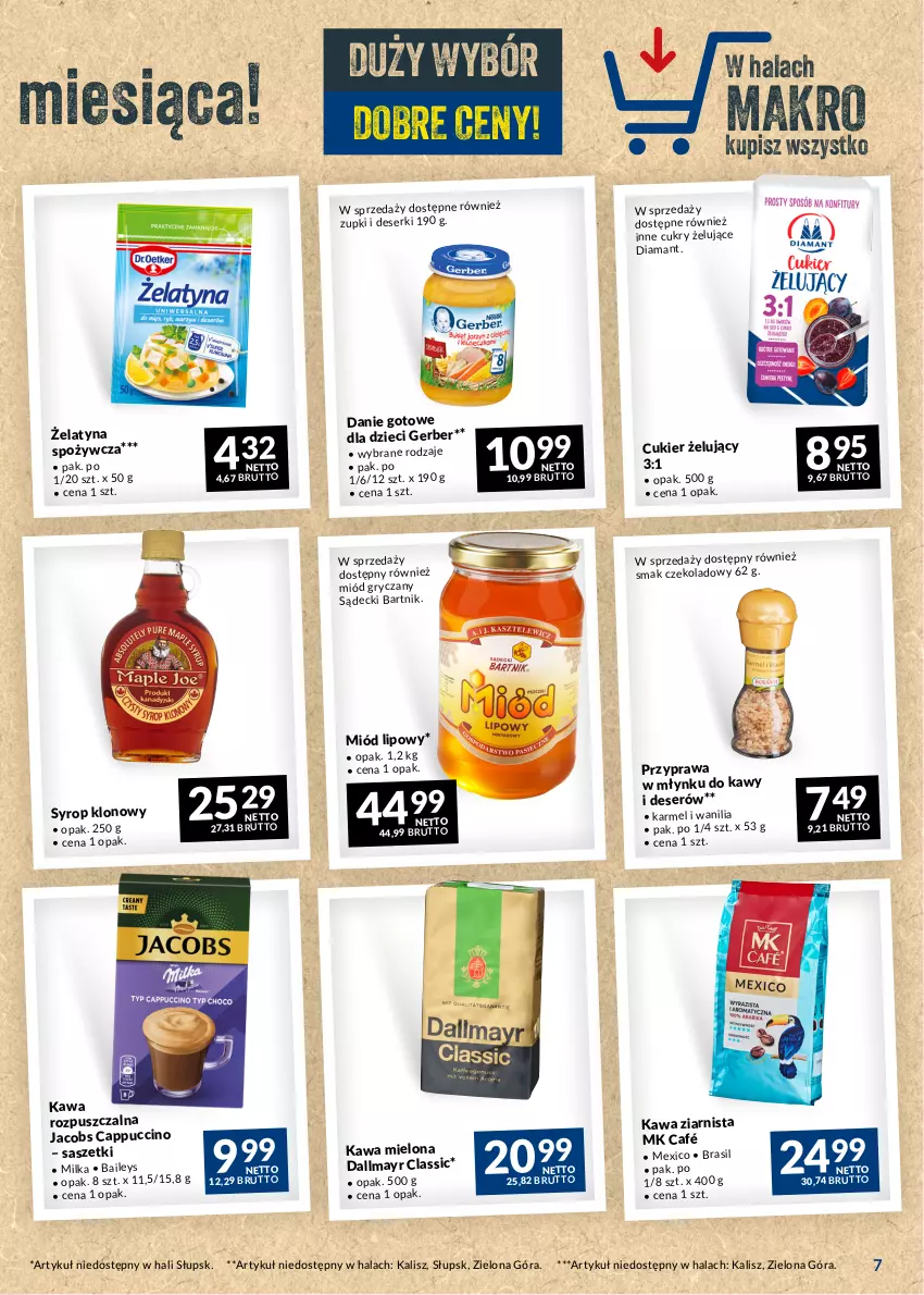 Gazetka promocyjna Makro - Najlepsze oferty - oferta z alkoholem - ważna 25.07 do 21.08.2023 - strona 7 - produkty: Cappuccino, Cukier, Dallmayr, Danie gotowe, Deser, Diamant, Dzieci, Gerber, Gry, Jacobs, Kawa, Kawa mielona, Kawa rozpuszczalna, Kawa ziarnista, Milka, Miód, Ser, Syrop