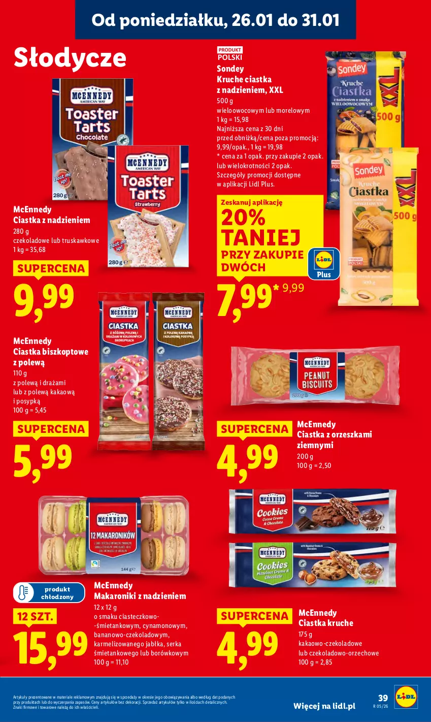 Gazetka promocyjna Lidl - GAZETKA - ważna 26.01 do 28.01.2026 - strona 39 - produkty: Ciastka, Jabłka, Kakao, Makaron, Ser