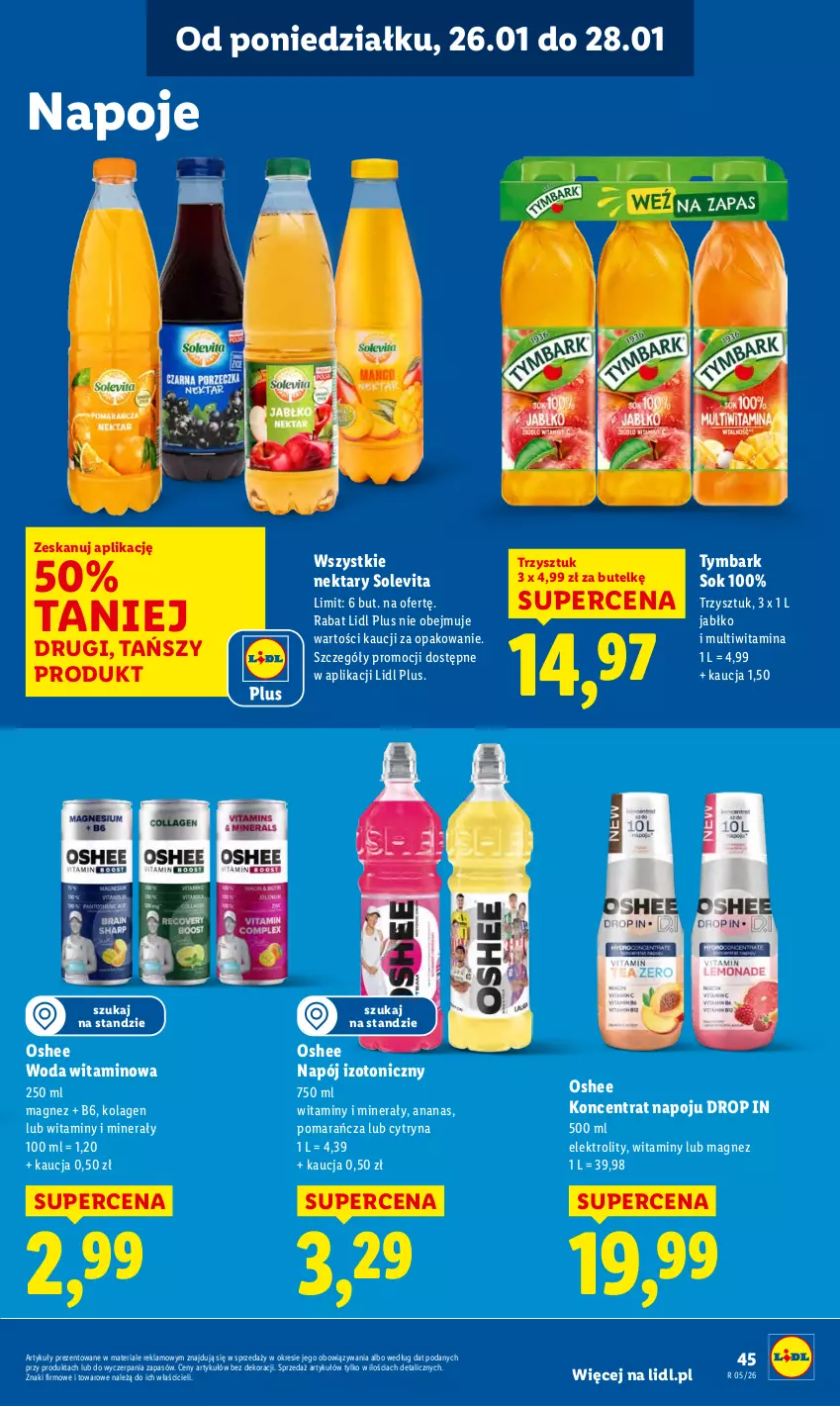 Gazetka promocyjna Lidl - GAZETKA - ważna 26.01 do 28.01.2026 - strona 45 - produkty: Ananas, Kolagen, Magnez, Napój, Napój izotoniczny, Napoje, Nektar, Oshee, Sok, Tymbark, Woda