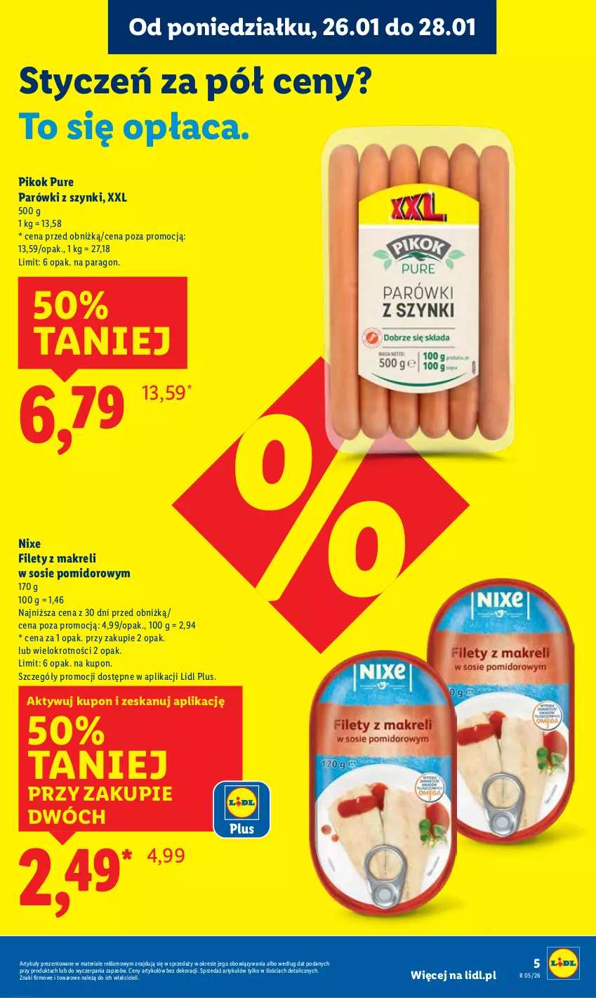 Gazetka promocyjna Lidl - GAZETKA - ważna 26.01 do 28.01.2026 - strona 5 - produkty: Parówki, Parówki z szynki, PIKOK, Pur, Sos