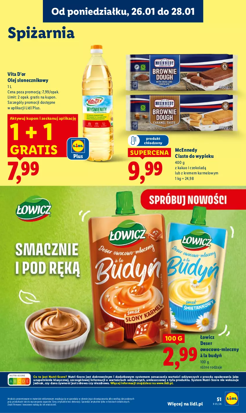 Gazetka promocyjna Lidl - GAZETKA - ważna 26.01 do 28.01.2026 - strona 51 - produkty: Budyń, Deser, Gra, Kakao, Olej, Olej słonecznikowy, Ser