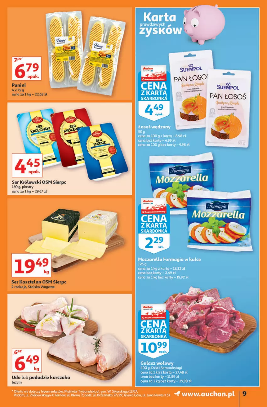 Gazetka promocyjna Auchan - Hiperoszczędzanie z aplikacją Auchan Hipermarkety - ważna 23.09 do 29.09.2021 - strona 9 - produkty: Gulasz wołowy, Kasztelan, Królewski, Kurczak, Mozzarella, Noż, Ser, Ser Kasztelan