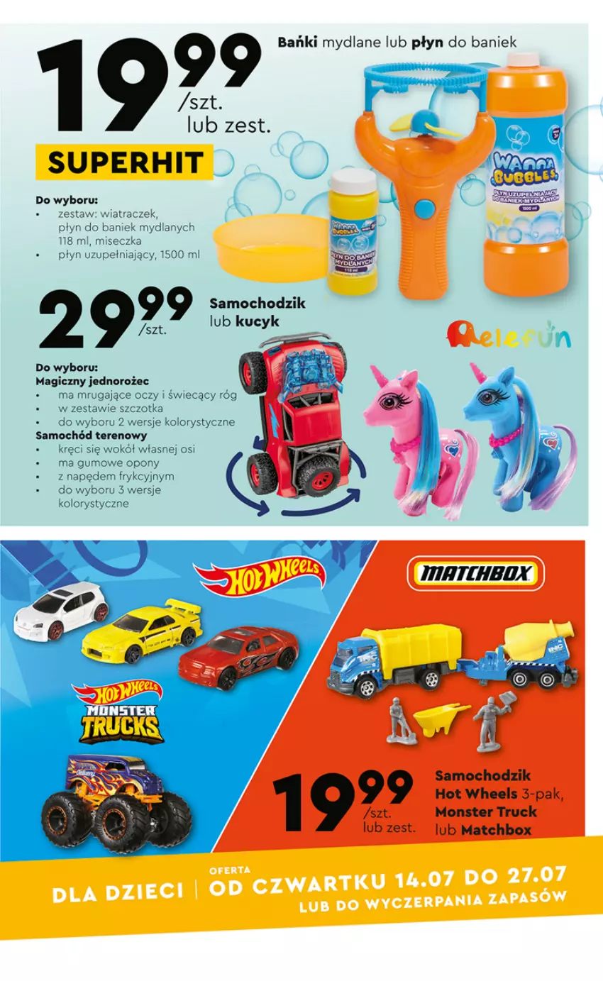 Gazetka promocyjna Biedronka - ważna 11.07 do 27.07.2022 - strona 29 - produkty: Chodzik, Hot Wheels, Jednorożec, Miseczka, Monster truck, Opony, Samochód, Szczotka