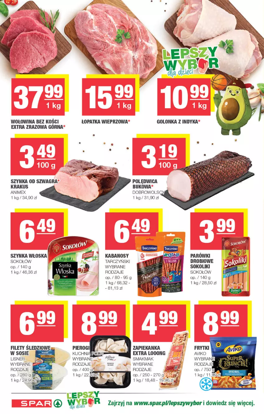 Gazetka promocyjna Spar - Spar - ważna 10.09 do 20.09.2023 - strona 4 - produkty: Golonka z indyka, Gra, Kabanos, Krakus, Kuchnia, Lisner, Parówki, Polędwica, Sok, Sokołów, Sos, Szynka, Tarczyński, Wołowina, Wołowina bez kości, Zapiekanka