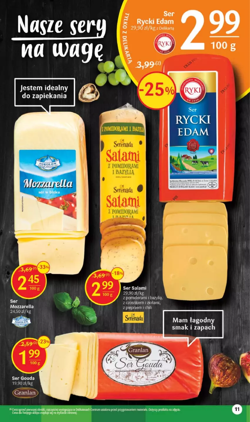 Gazetka promocyjna Delikatesy Centrum - Gazetka DC32 - ważna 17.08 do 23.08.2023 - strona 11 - produkty: Edam, Fa, Gouda, Gra, Mozzarella, Rycki Edam, Salami, Ser, Ser salami