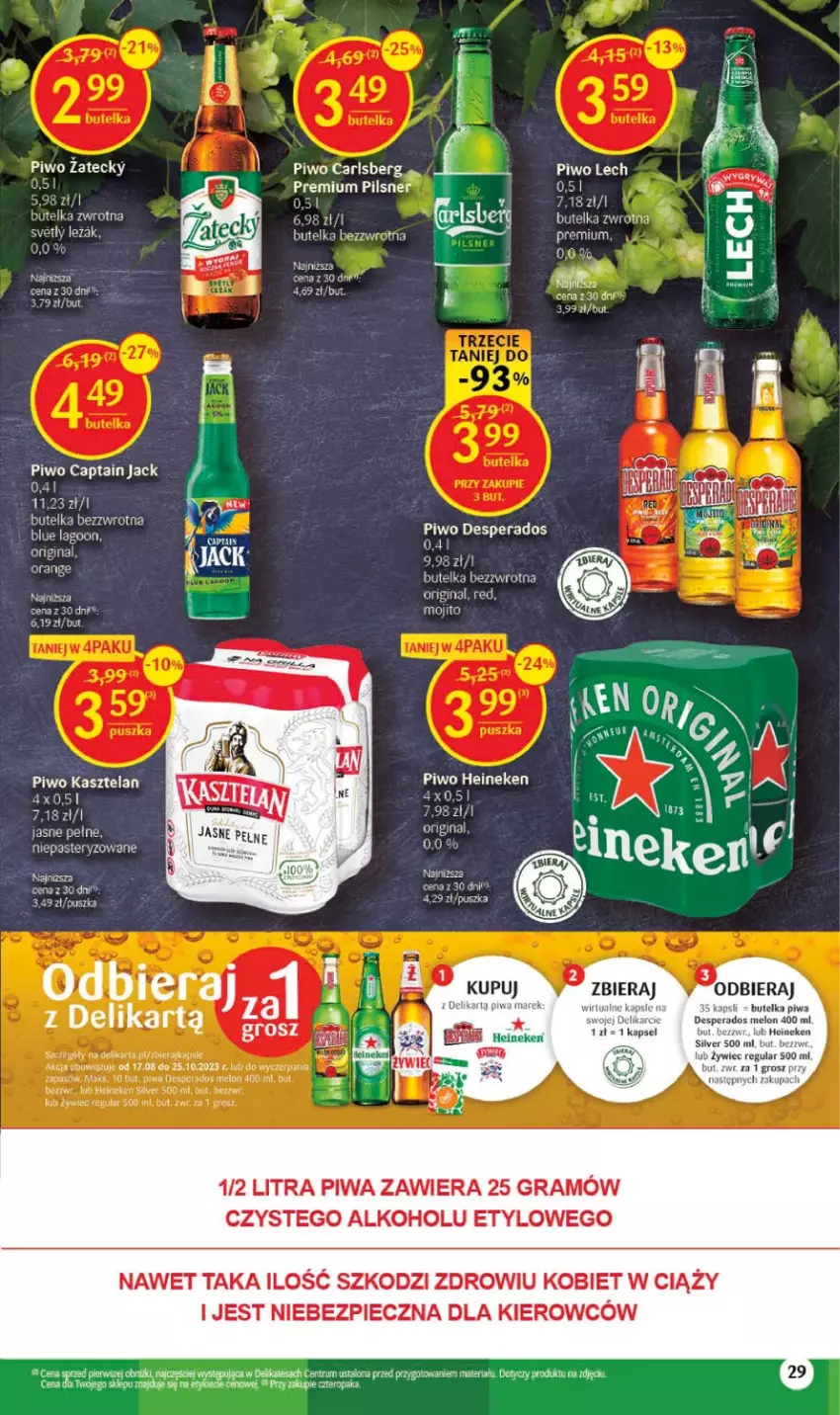 Gazetka promocyjna Delikatesy Centrum - Gazetka DC32 - ważna 17.08 do 23.08.2023 - strona 29 - produkty: Captain Jack, Carlsberg, Desperados, Gin, Gra, Heineken, Kasztelan, Melon, Oliwki, Piec, Piwa, Piwo, Rum