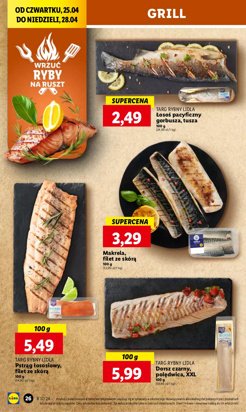 Gazetka promocyjna Lidl - GAZETKA - ważna 25.04 do 28.04.2024 - strona 28 - produkty: Dorsz, Grill, Polędwica, Pstrąg, Pstrąg łososiowy, Sos, Tusz