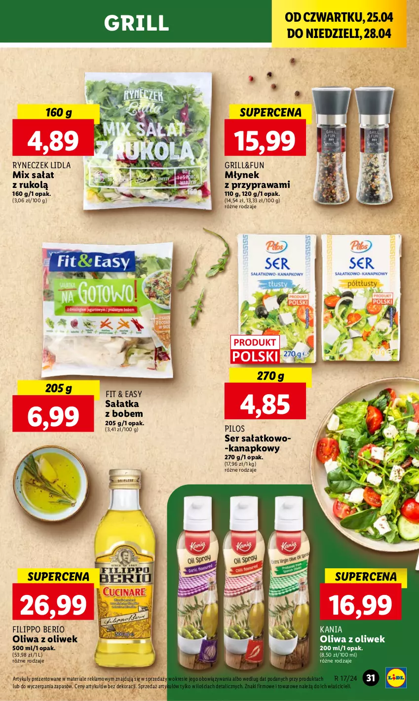 Gazetka promocyjna Lidl - GAZETKA - ważna 25.04 do 28.04.2024 - strona 33 - produkty: Grill, Młynek, Oliwa z oliwek, Pilos, Sałat, Sałatka, Ser, Ser sałatkowo-kanapkowy