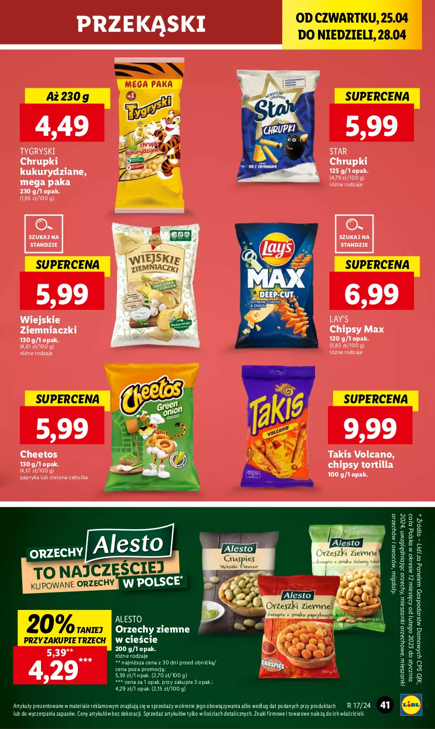 Gazetka promocyjna Lidl - GAZETKA - ważna 25.04 do 28.04.2024 - strona 43 - produkty: Cheetos, Chipsy, Chrupki, Gry, Lay’s, Migdały, Papryka, Tortilla