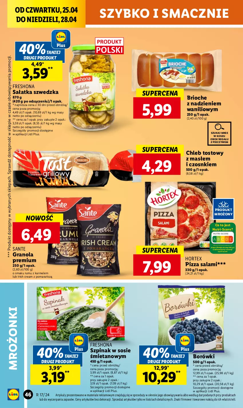 Gazetka promocyjna Lidl - GAZETKA - ważna 25.04 do 28.04.2024 - strona 48 - produkty: Chleb, Chleb tostowy, Gra, Granola, Hortex, Kosz, Piec, Pizza, Regał, Rum, Salami, Sałat, Sałatka, Sante, Sos, Szpinak, Wazon