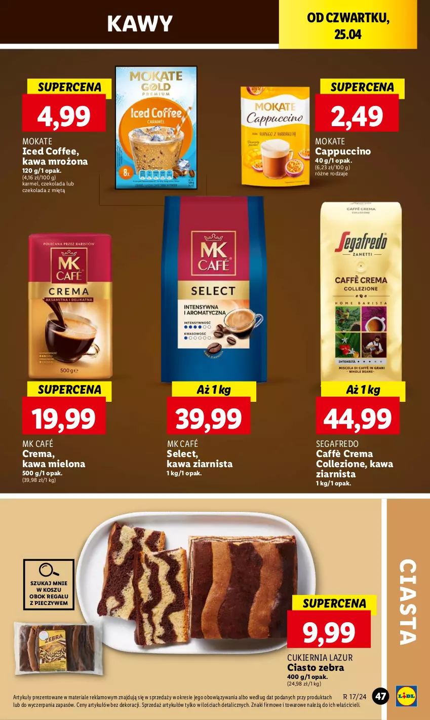 Gazetka promocyjna Lidl - GAZETKA - ważna 25.04 do 28.04.2024 - strona 49 - produkty: Cappuccino, Cukier, Czekolada, Kawa, Kawa mielona, Kawa ziarnista, Kosz, Lazur, Piec, Regał, Segafredo