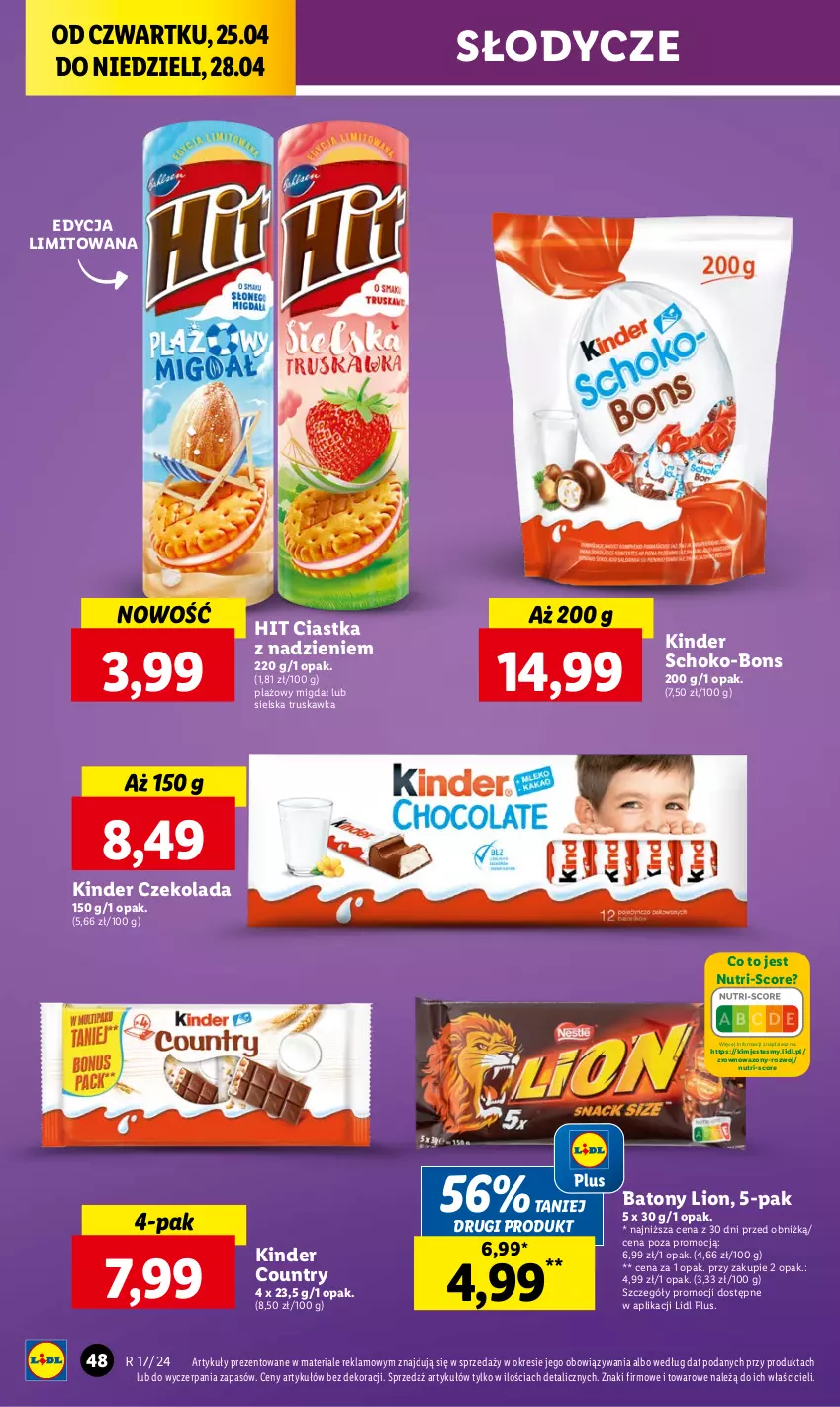 Gazetka promocyjna Lidl - GAZETKA - ważna 25.04 do 28.04.2024 - strona 50 - produkty: Baton, Ciastka, Czekolada, Kinder, Lion, Wazon