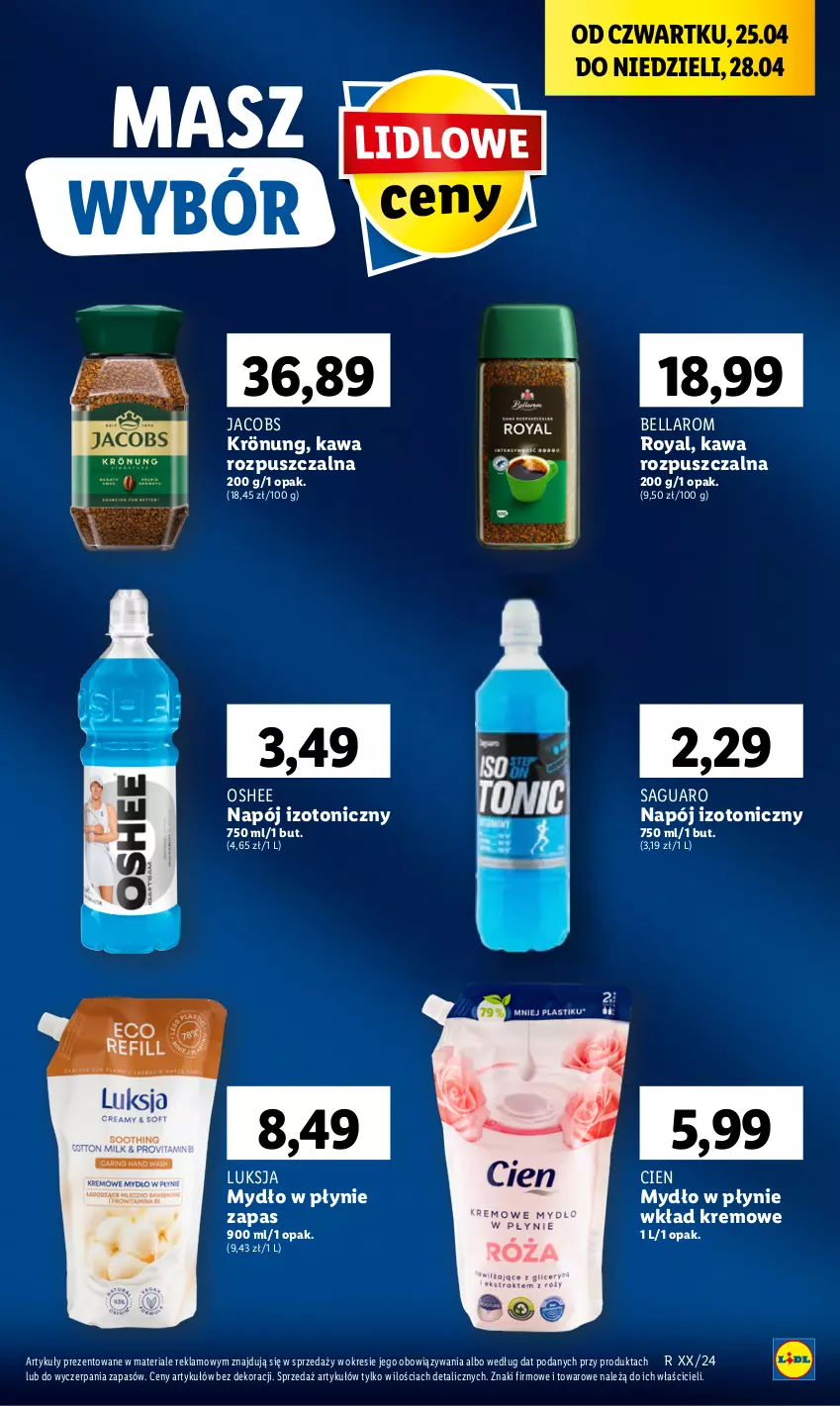 Gazetka promocyjna Lidl - GAZETKA - ważna 25.04 do 28.04.2024 - strona 53 - produkty: Bell, Bella, Jacobs, Kawa, Kawa rozpuszczalna, Luksja, Mydło, Mydło w płynie, Napój, Napój izotoniczny, Oshee