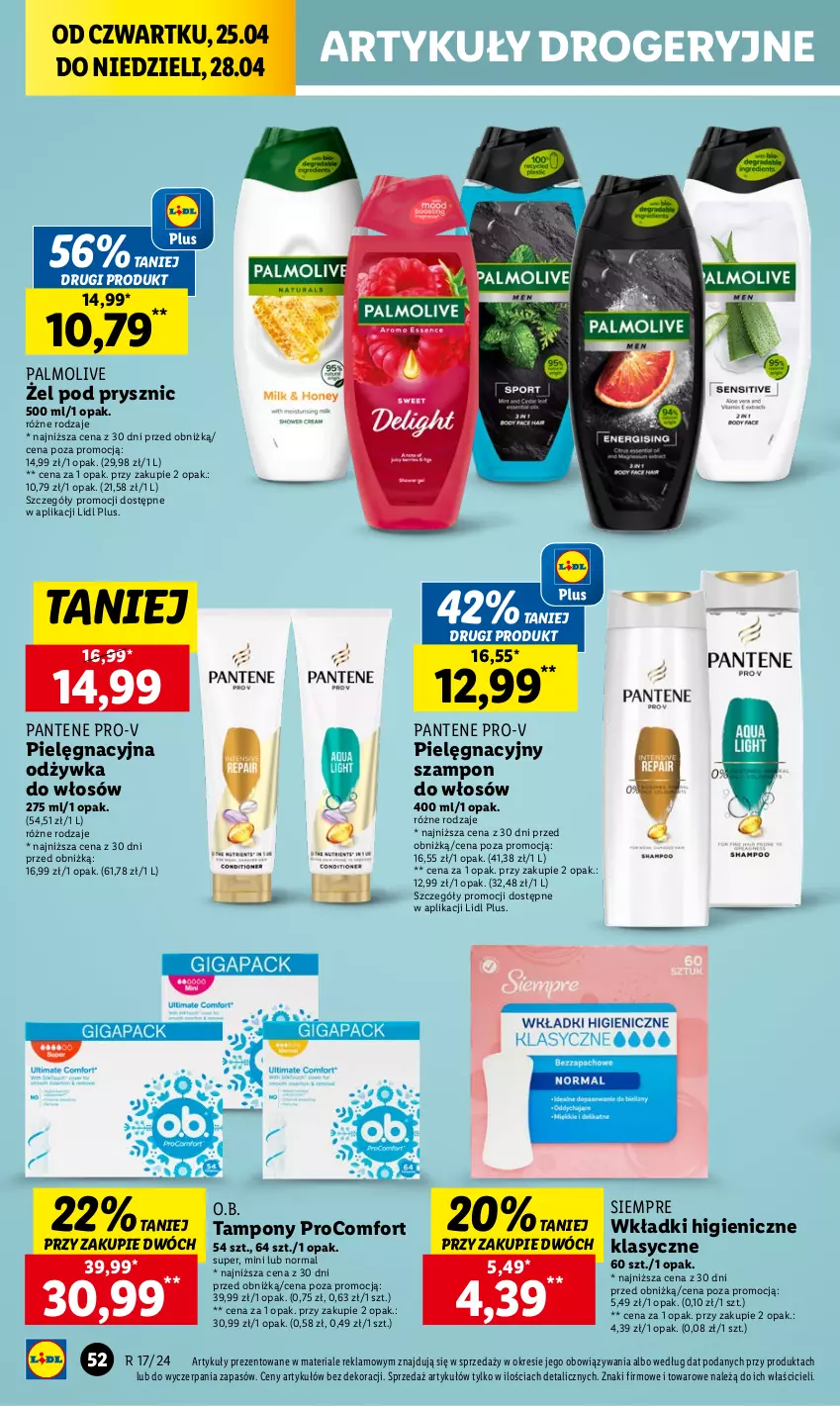 Gazetka promocyjna Lidl - GAZETKA - ważna 25.04 do 28.04.2024 - strona 56 - produkty: O.B., Odżywka, Palmolive, Pantene, Szampon, Tampony, Wkładki