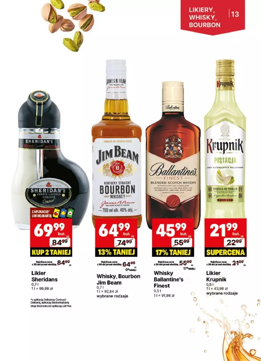 Gazetka promocyjna Delikatesy Centrum - DeliBarek DC43-DC44 - ważna 21.10 do 03.11.2024 - strona 13 - produkty: Ballantine's, Bourbon, Dron, Jim Beam, Krupnik, Likier, Whiskey, Whisky