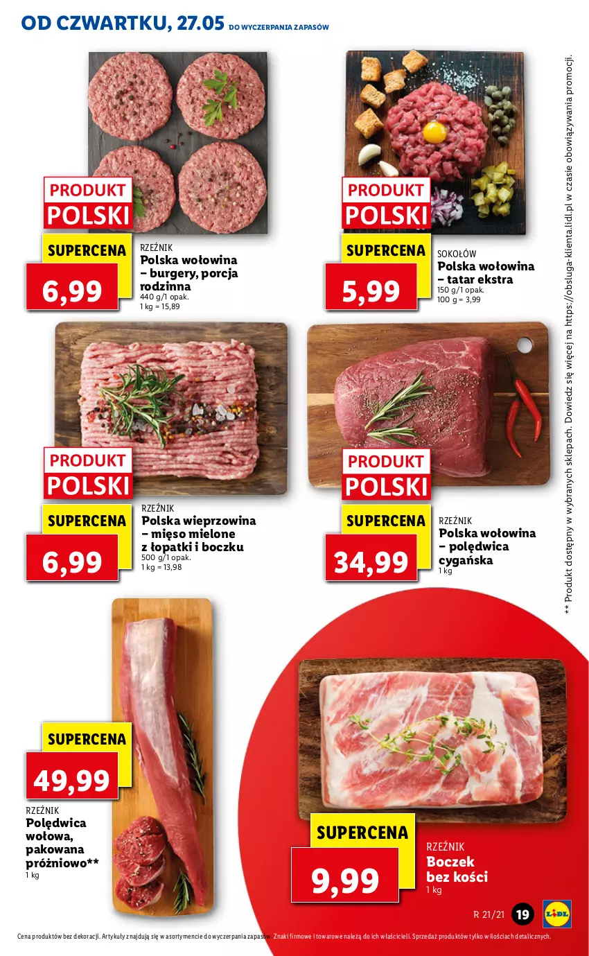 Gazetka promocyjna Lidl - GAZETKA - ważna 27.05 do 29.05.2021 - strona 19 - produkty: Boczek, Boczek bez kości, Burger, Mięso, Mięso mielone, Polędwica, Polędwica wołowa, Por, Sok, Sokołów, Wieprzowina, Wołowina