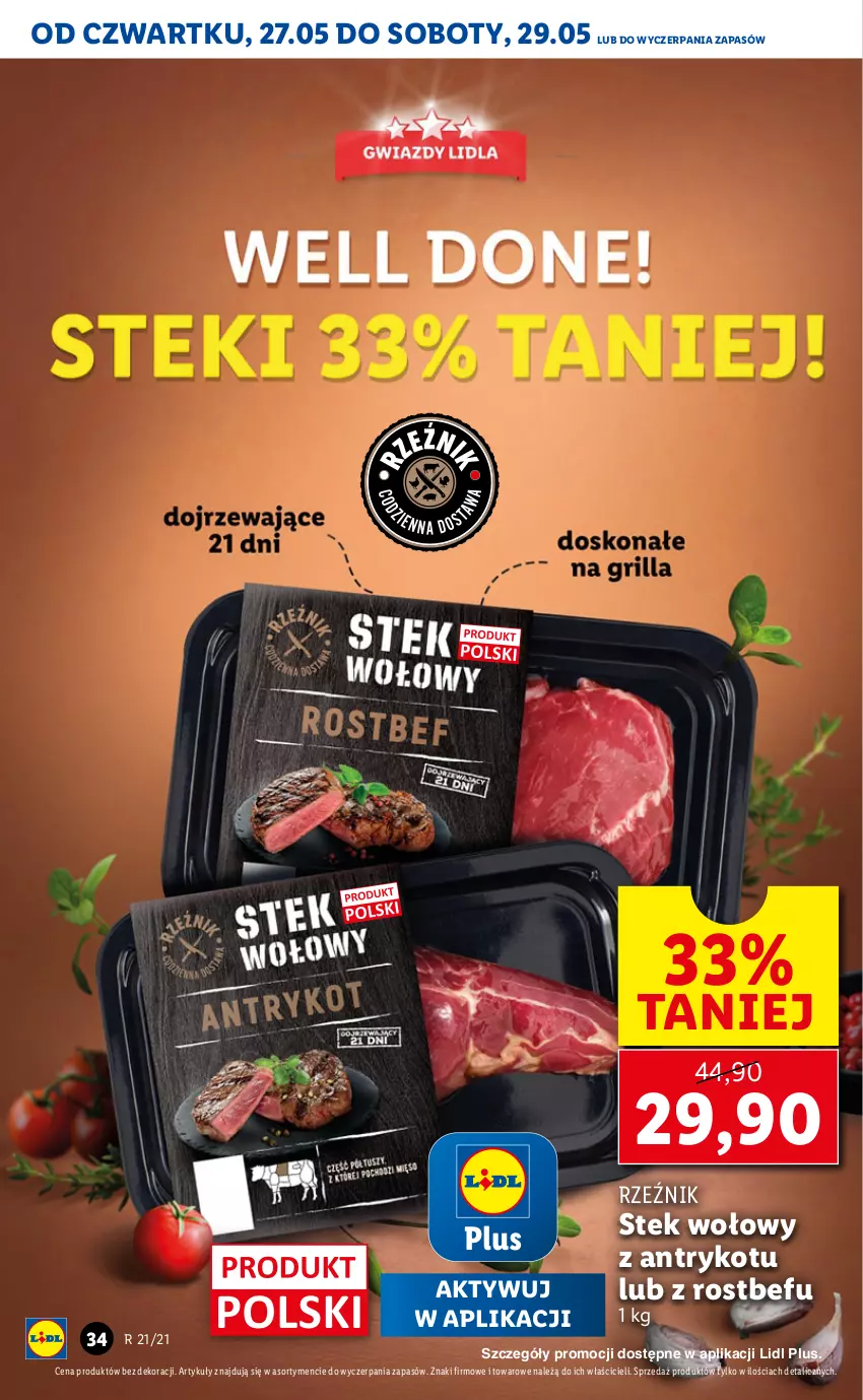 Gazetka promocyjna Lidl - GAZETKA - ważna 27.05 do 29.05.2021 - strona 34 - produkty: Rostbef, Stek, Stek wołowy