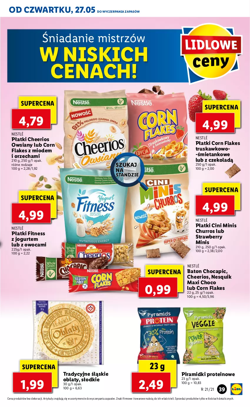 Gazetka promocyjna Lidl - GAZETKA - ważna 27.05 do 29.05.2021 - strona 39 - produkty: Baton, Cheerios, Cini Minis, Corn flakes, Jogurt, Nesquik, Nestlé