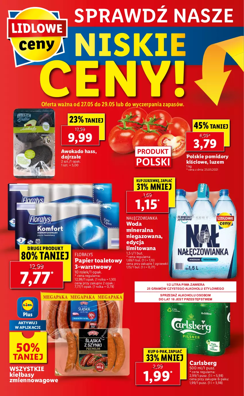 Gazetka promocyjna Lidl - GAZETKA - ważna 27.05 do 29.05.2021 - strona 48 - produkty: Carlsberg, Flora, Gra, Nałęczowianka, Papier, Papier toaletowy, Piwa, Pomidory, Woda