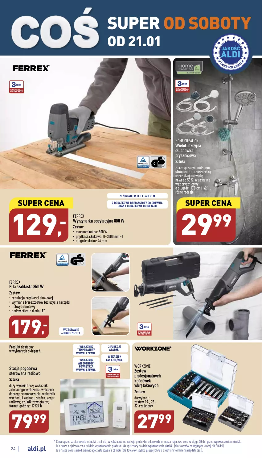 Gazetka promocyjna Aldi - Pełny katalog - ważna 16.01 do 21.01.2023 - strona 24 - produkty: Czujnik zewnętrzny, Fa, LG, Mop, Rum, Ser, Słuchawka prysznicowa, Stacja pogodowa, Wkręt, Wyrzynarka, Zegar