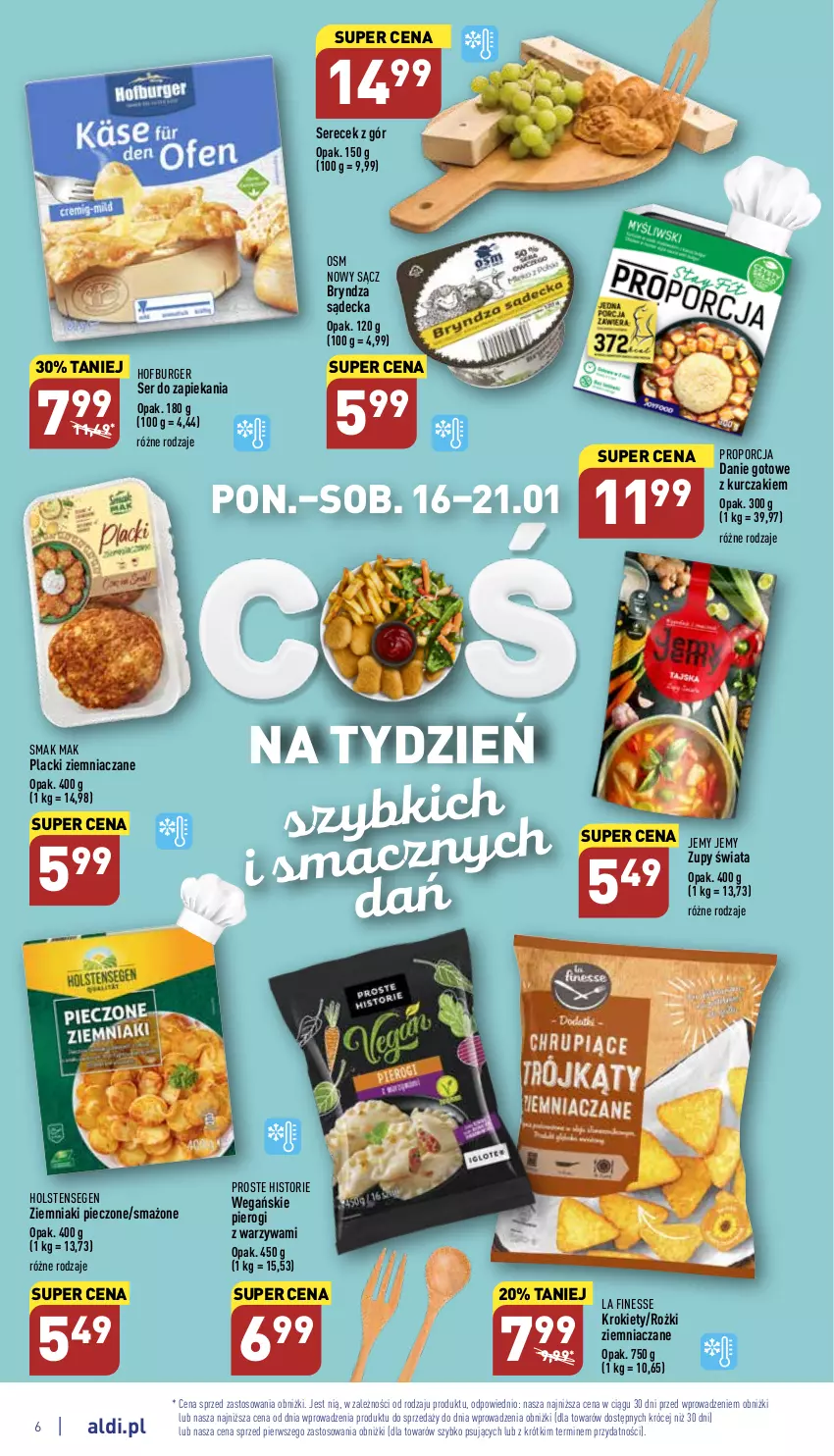 Gazetka promocyjna Aldi - Pełny katalog - ważna 16.01 do 21.01.2023 - strona 6 - produkty: Bryndza, Burger, Danie gotowe, Hofburger, Krokiety, Kurczak, Lack, Piec, Pierogi, Por, Ser, Warzywa, Ziemniaki