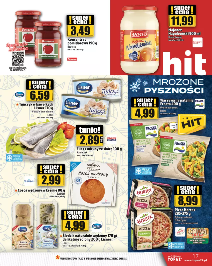 Gazetka promocyjna Topaz - Gazetka - ważna 09.05 do 15.05.2024 - strona 17 - produkty: Frosta, Hortex, Kawa, LG, Lisner, Olej, Pizza, Sos, Suempol, Top, Tuńczyk