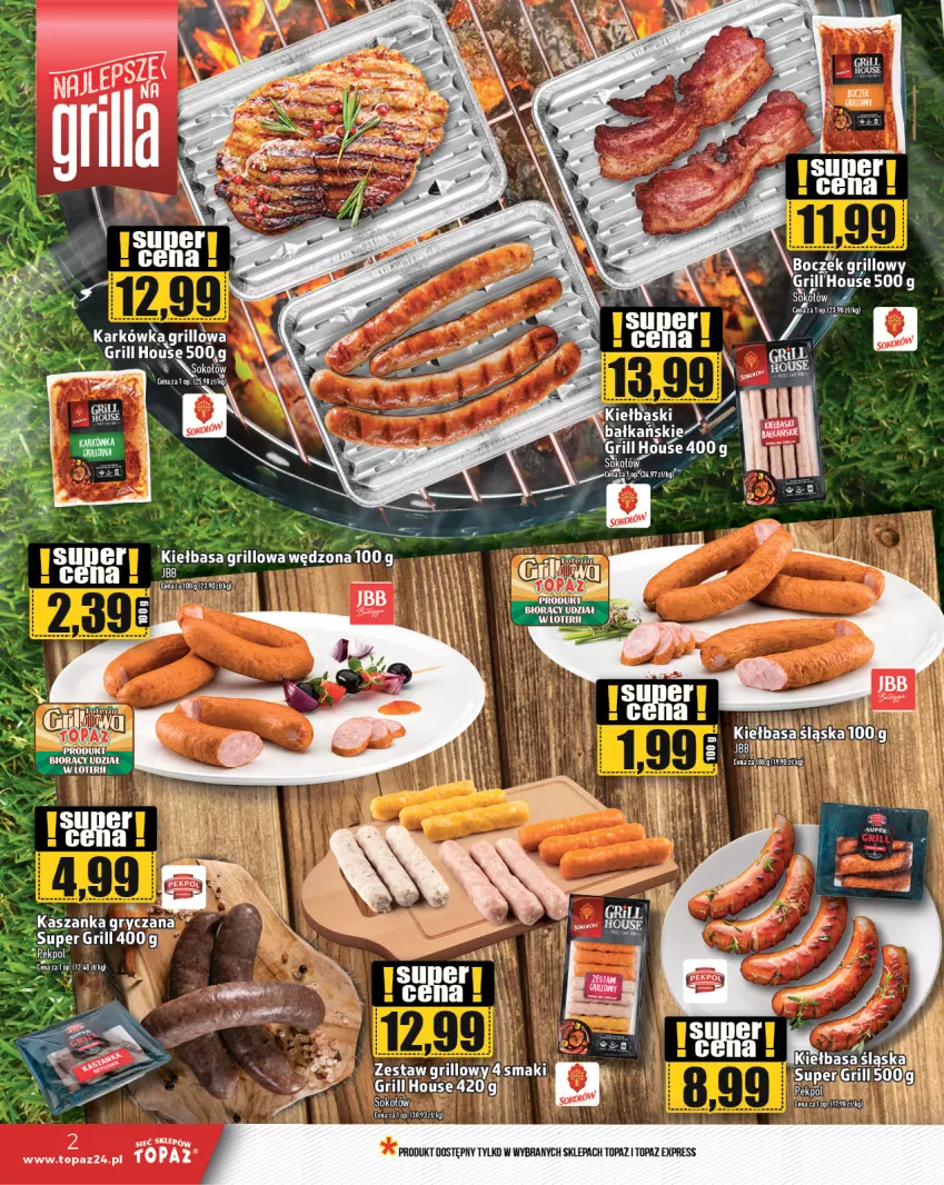 Gazetka promocyjna Topaz - Gazetka - ważna 09.05 do 15.05.2024 - strona 2 - produkty: Grill, Gry, Kasza, Kaszanka, Kiełbasa, Młot, Pekpol, Sok, Sokołów, Top