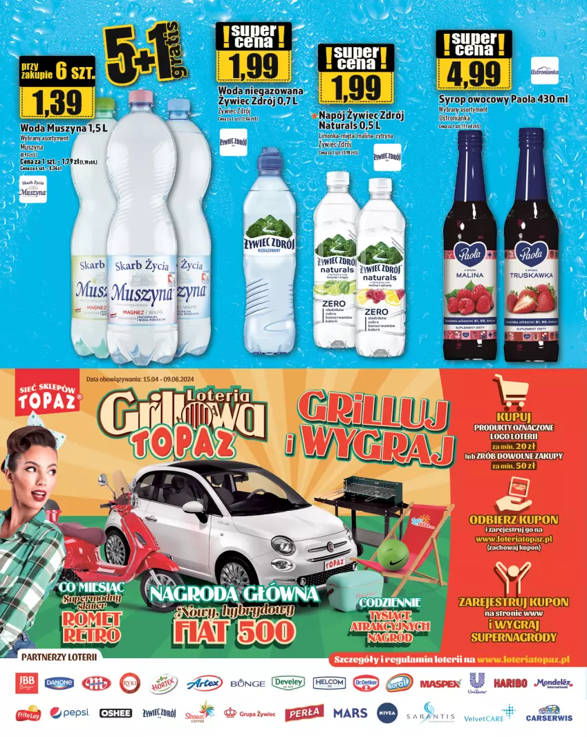 Gazetka promocyjna Topaz - Gazetka - ważna 09.05 do 15.05.2024 - strona 8 - produkty: Cars, Gry, Limonka, Magnez, Mars, Mięta, Mus, Napój, Paola, Ser, Syrop, Szyna, Top, Woda, Woda niegazowana