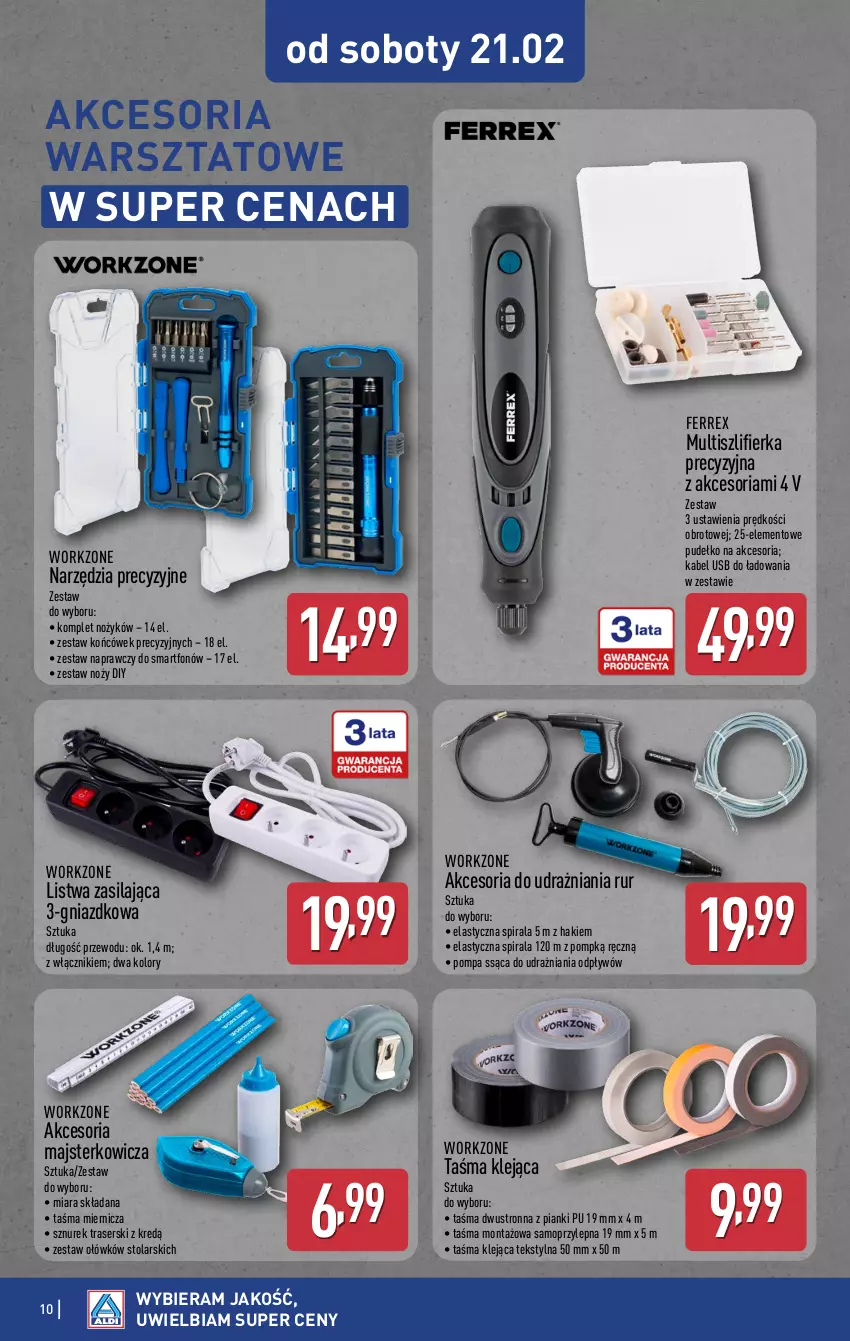 Gazetka promocyjna Aldi - Artykuły przemysłowe i tekstylia - ważna 18.02 do 21.02.2026 - strona 10 - produkty: Kabel USB, Klej, Listwa, Mop, Noż, Pudełko, Ser, Smartfon, Szlifierka, Sznurek, Taśma miernicza, Taśma montażowa, Zestaw końcówek