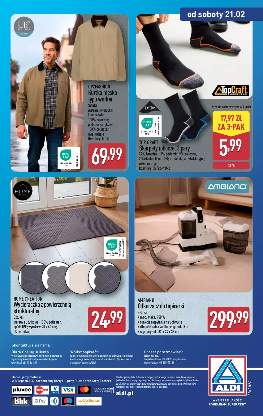 Gazetka promocyjna Aldi - Artykuły przemysłowe i tekstylia - ważna 18.02 do 21.02.2026 - strona 14 - produkty: Biuro, Fa, Karp, Kawa, Kurtka, O nas, Odkurzacz, Por, Top, Wełna, Wycieraczka