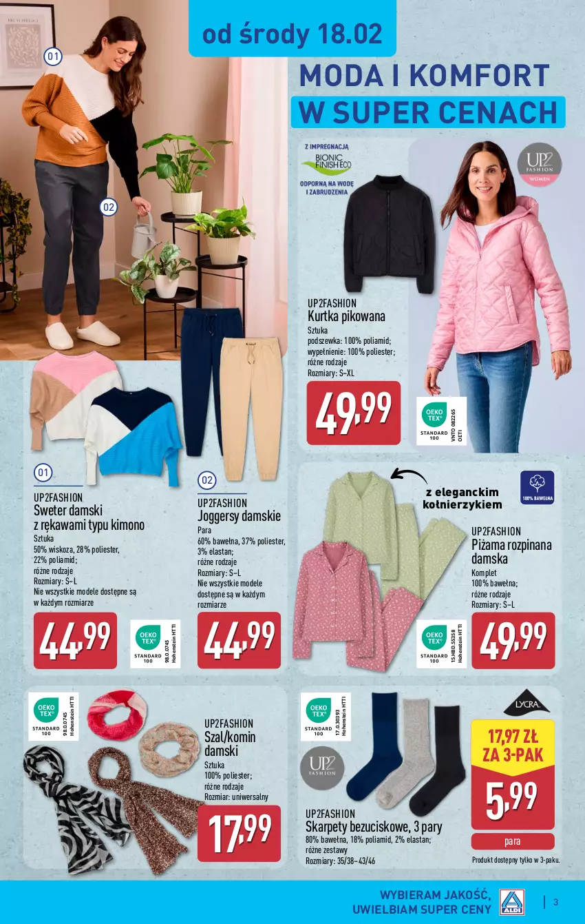 Gazetka promocyjna Aldi - Artykuły przemysłowe i tekstylia - ważna 18.02 do 21.02.2026 - strona 3 - produkty: Fa, Karp, Kawa, Kurtka, Moda, Piżama, Sweter, Szal, Wełna