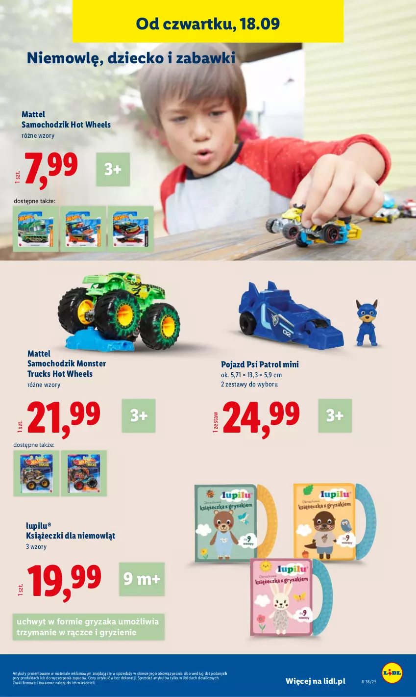 Gazetka promocyjna Lidl - GAZETKA - ważna 15.09 do 20.09.2025 - strona 35 - produkty: Chodzik, Gry, Hot Wheels, Mattel, Monster truck, Pojazd, Psi Patrol
